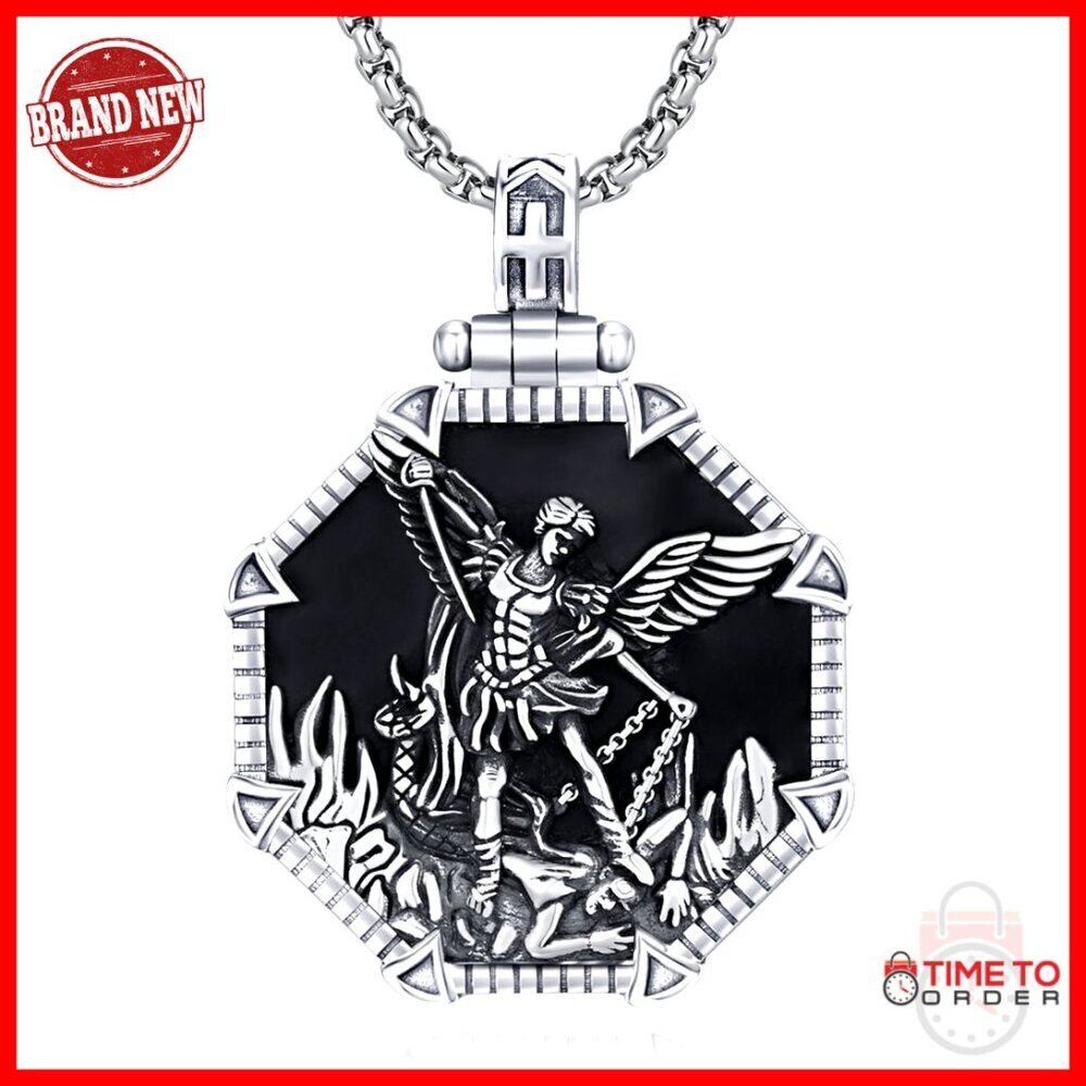 St Michael Sterling Silver Necklace 22 Inch Chain Religious Pendant